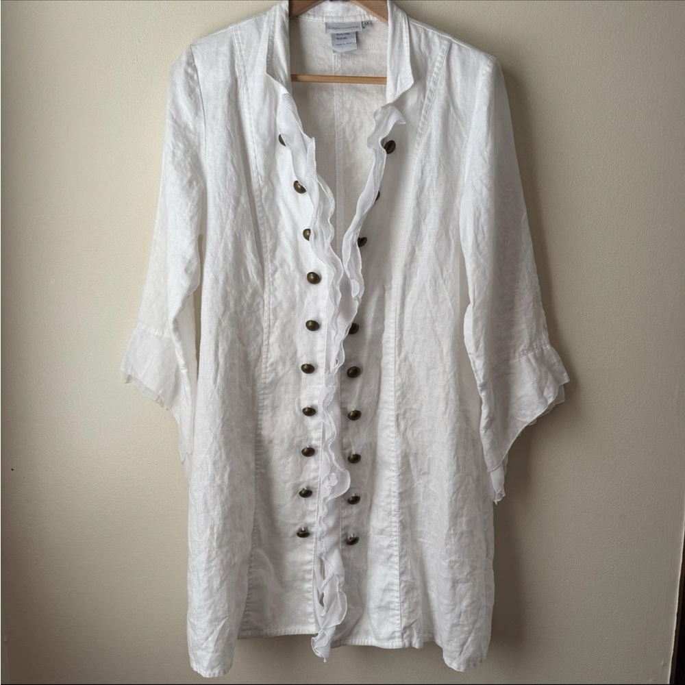Soft Surroundings White Linen 100% Linen Military Buttons Women’s SZ Medium
